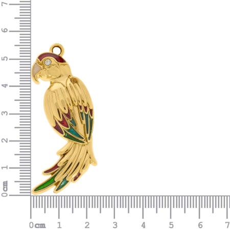 Pingente Arara Dourado com Colorido 56mm