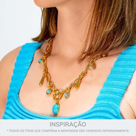 Pingente Ouro com Pedra Azul 23mm