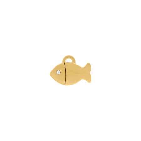 Pingente Peixe Ouro com Strass 10mm