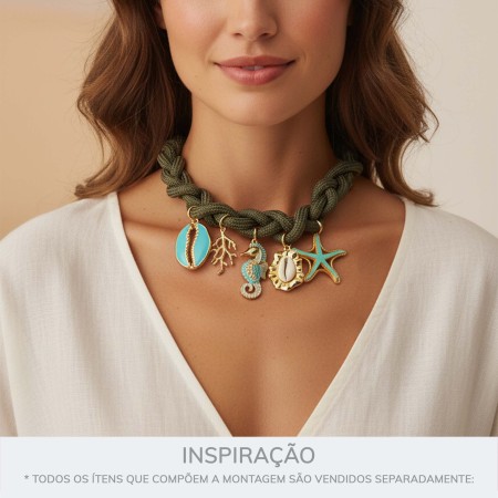 Pingente Cavalo Marinho Ouro com Tiffany 53mm