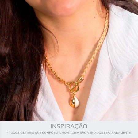 Pingente Gota Dourado com Off White 24mm