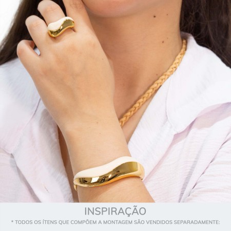 Bracelete Orgânico Dourado com Off White 70mm