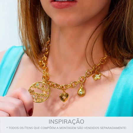 Pingente Desejos Ouro com Strass 38mm