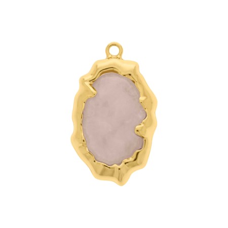 Pingente Orgânico Dourado com Rosa Translúcido 44mm