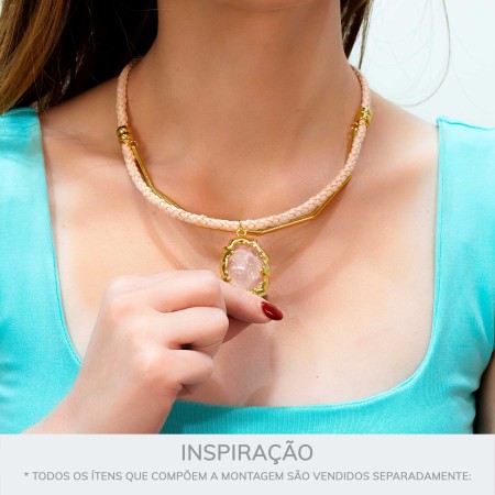 Pingente Orgânico Dourado com Rosa Translúcido 44mm