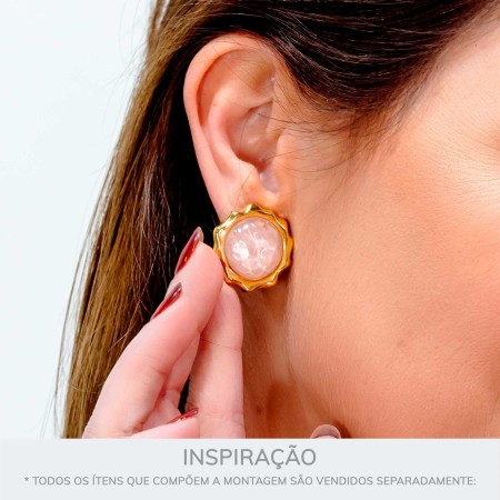 Brinco Ouro com Pedra Rosa Translúcido 23mm