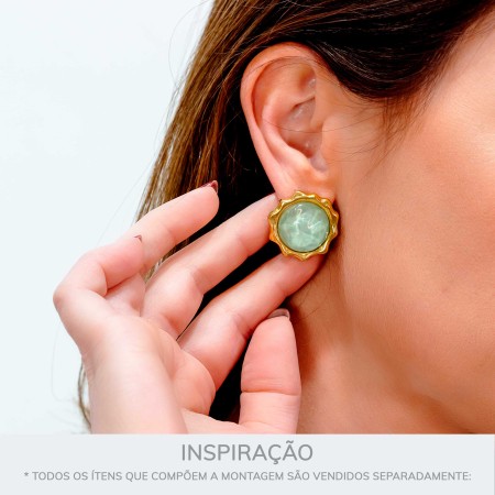 Brinco Ouro com Pedra Verde Translúcido 23mm