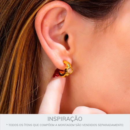 Brinco de Argola Shine Ouro com Strass Rosa 15mm