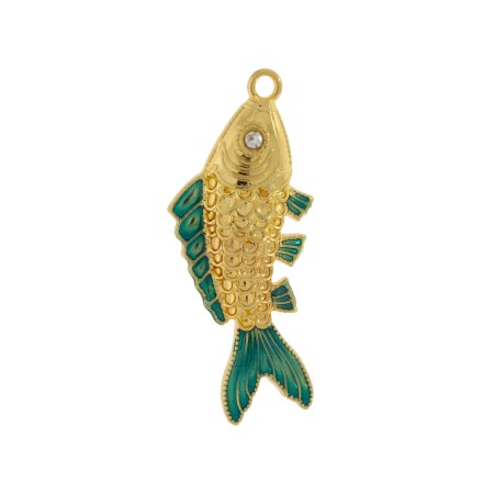 Pingente Peixe Dourado com Verde 48mm
