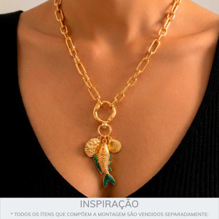 Pingente Peixe Dourado com Verde 48mm