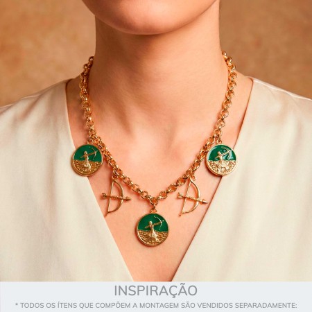 Pingente Arco e Fecha Oxóssi Dourado 34mm