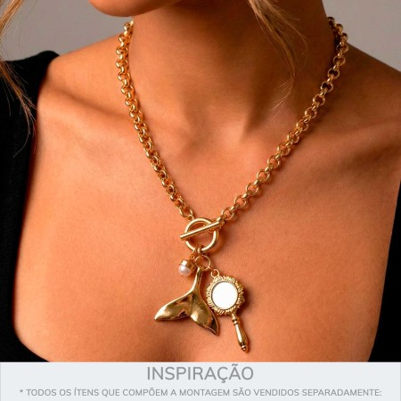 Pingente Espelho de Iemanjá Dourado 54mm