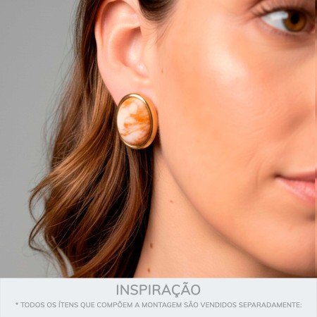 Brinco Ouro com Pedra Marmorizada 27mm