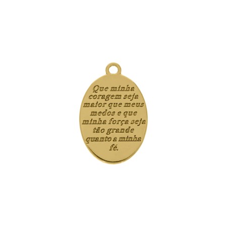 Pingente Medalha Coragem Dourado com pedra Marmorizada 25mm