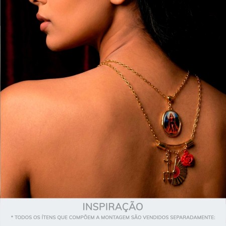 Pingente Leque Pombagira ou Cigana Dourado 33mm