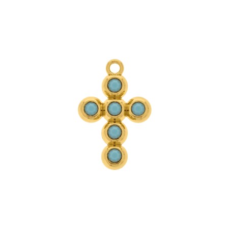 Pingente Cruz Dourado com Pedra Azul 32mm