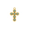 Pingente Cruz Dourado com Pedra Azul 32mm