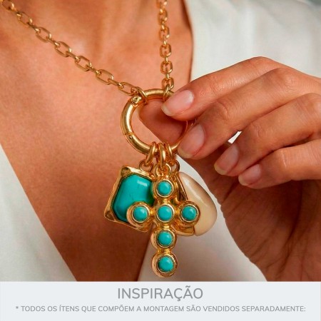 Pingente Cruz Dourado com Pedra Azul 32mm
