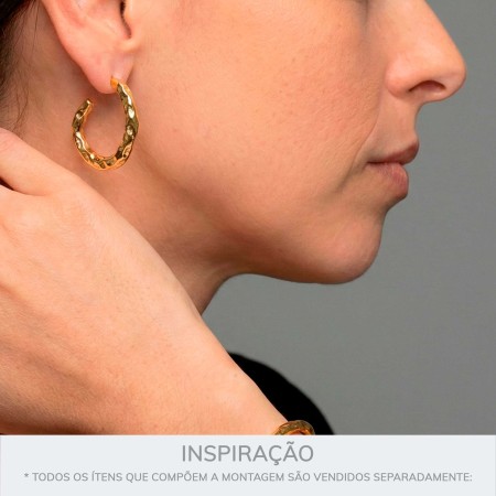 Brinco de Argola Dourado Esculpido 21mm