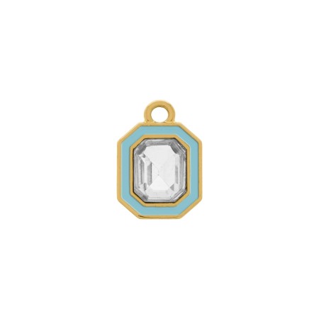 Pingente Octogonal Ouro com Azul e Strass 16mm