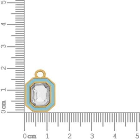 Pingente Octogonal Ouro com Azul e Strass 16mm