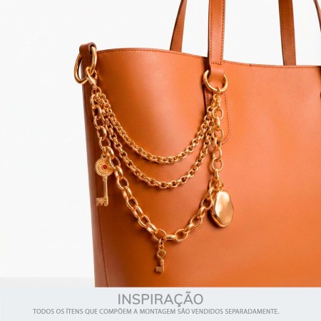 Pingente Chave Dourado com Strass 39mm