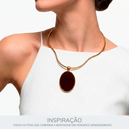 Pingente Medalha Oval Ouro com Marrom 52mm