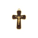 Pingente Cruz com Cristo Dourado e resina Marrom 43mm