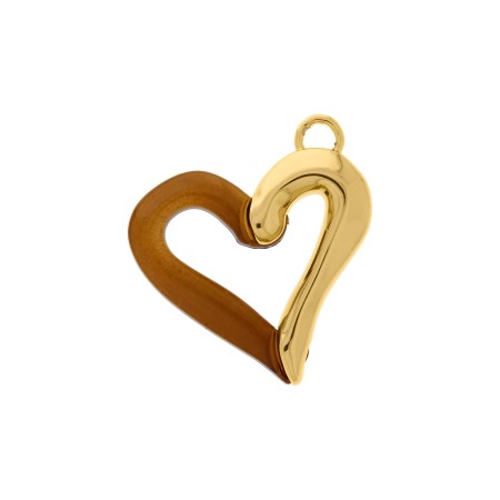 Pingente Duo Coração Dourado com Acrílico Café 52mm