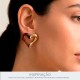 Brinco de Coração Dourado com Acrílico Marrom 30mm