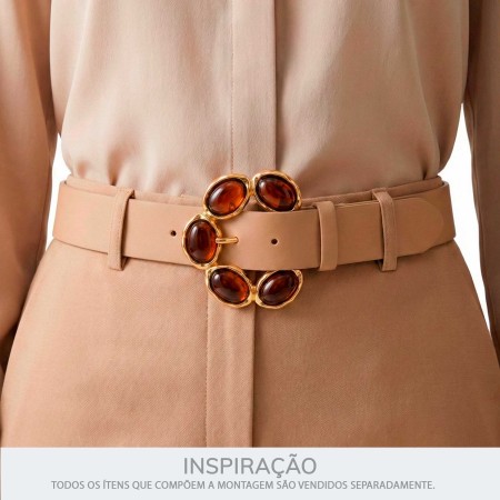 Fivela para Cinto Dourada com Acrílico Café Abertura 25mm