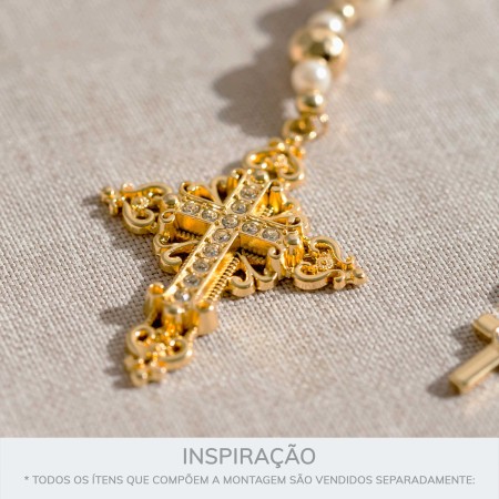 Pingente de Cruz Arabescada Ouro com Strass 62mm