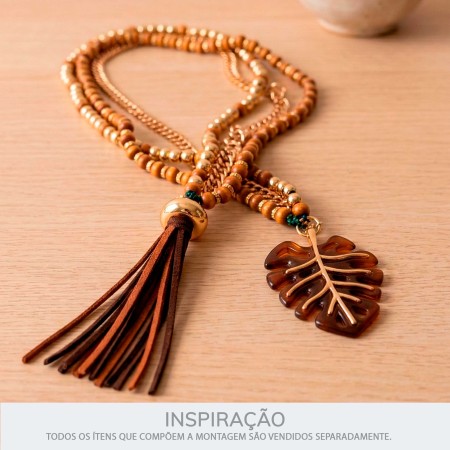 Pingente Folha Café Translúcido com Ouro 60mm