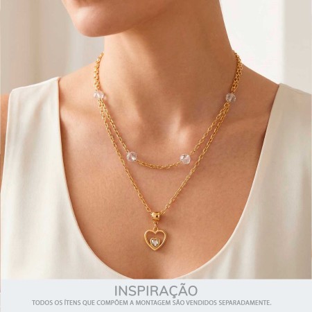 Pingente Coração Vazado Dourado com Strass 20mm