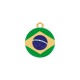Pingente Medalha Bandeira Brasil Dourado 32mm