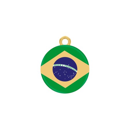 Pingente Medalha Bandeira Brasil Dourado 32mm