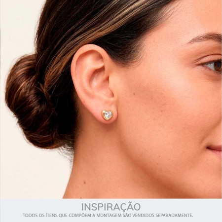 Brinco de Coração Ouro com Strass 10mm
