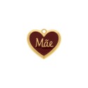 Pingente Coração Mãe Dourado com Burgundy Bordô 27mm