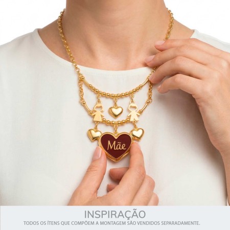 Pingente Coração Mãe Dourado com Burgundy Bordô 27mm