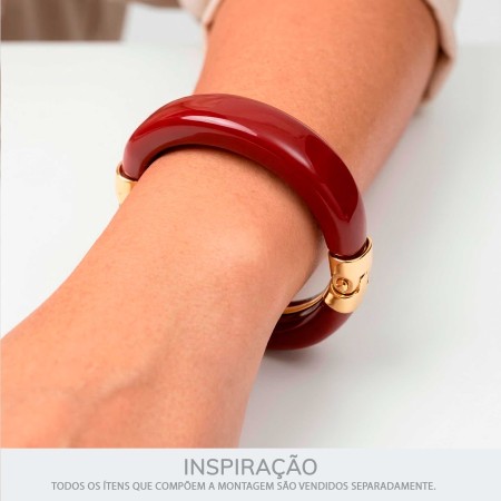 Bracelete Acrílico Bordô Burgundy com Dourado 80mm