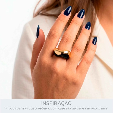 Maxi Anel Dourado com Acrílico em Preto N° 21