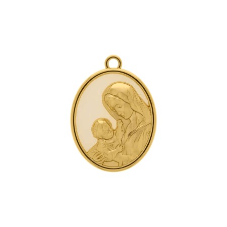 Pingente Medalha Nossa Senhora Aparecida Dourado com Pérola 41mm