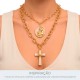Pingente Medalha Nossa Senhora Aparecida Dourado com Pérola 41mm