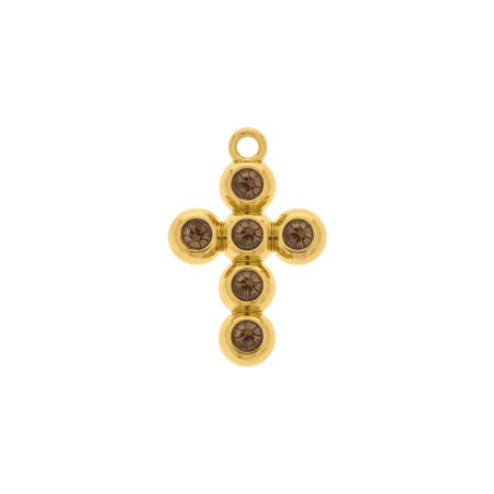 Pingente Cruz Dourado com Strass Fumê 32mm