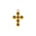 Pingente Cruz Dourado com Strass Fumê 32mm