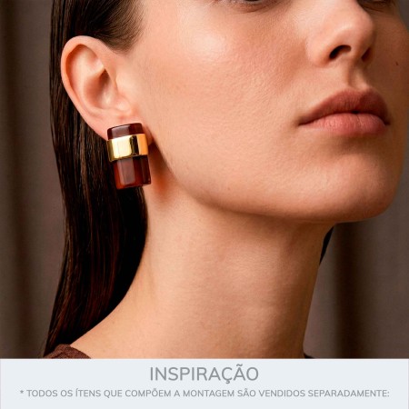 Brinco de Acrílico Marrom com Dourado 25mm