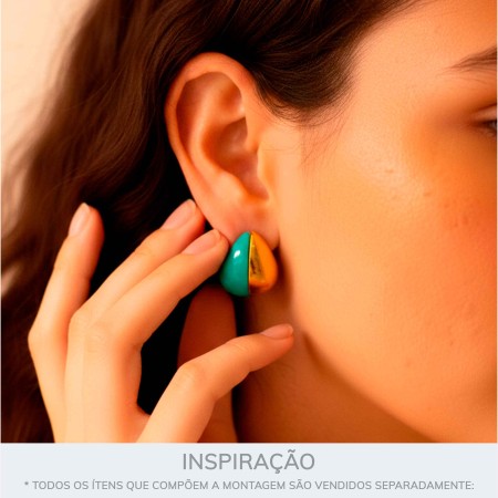 Brinco Gota Dourado com Azul Tiffany 21mm