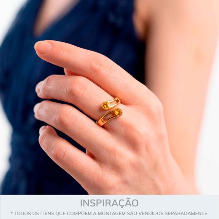 Anel Ouro com Strass Âmbar N° 17