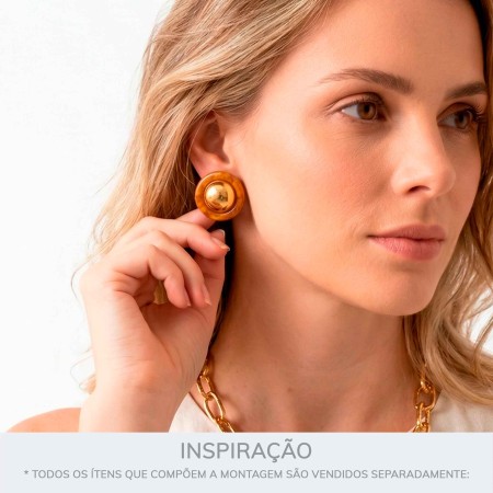 Brinco de Esfera Ouro com Caramelo Mesclado 26mm