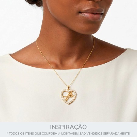 Pingente Coração Fé Ouro com Pérolas 25mm